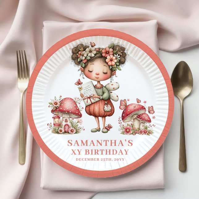 Fairy Theme 6th Birthday Pink Mushroom Paper Plate (Fairy Theme 6th Birthday Pink Mushroom Paper Plates)