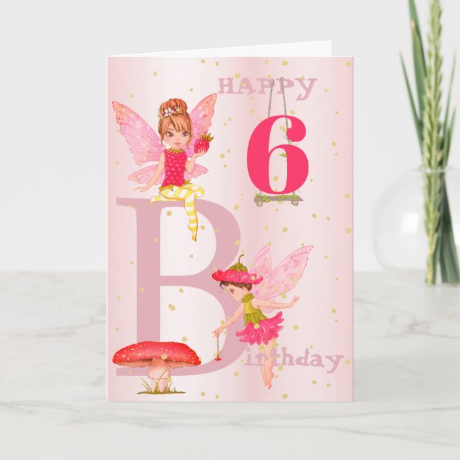 Fairy Theme Girl  Pink Gold  Child Personal Age  Card (Front)