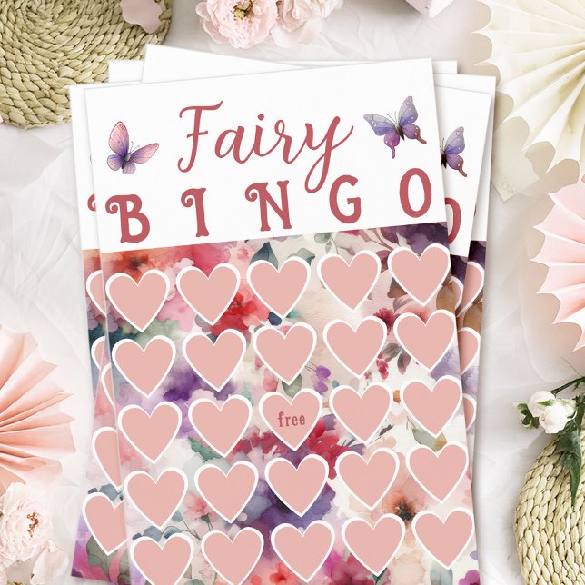 Fairy Themed Birthday Party Bingo Card Game Flyer (Fairy Bingo Birthday Party Game Sheets)