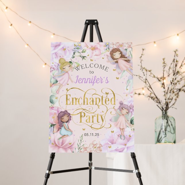 Fairy themed, enchanted garden party welcome sign (In Situ (Stand))