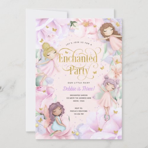 Fairy themed Enchanted garden pink birthday Invitation