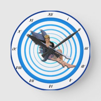 Fairy Time Round Clock by PocketChangeProHBGPA at Zazzle