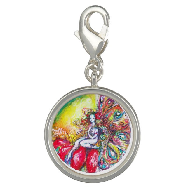 FAIRY TITANIA AND RED FLOWER Yellow Pink Sparkles Charm (Front)