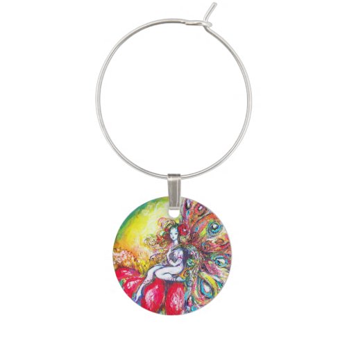 FAIRY TITANIA AND RED FLOWER Yellow Pink Sparkles Wine Charm