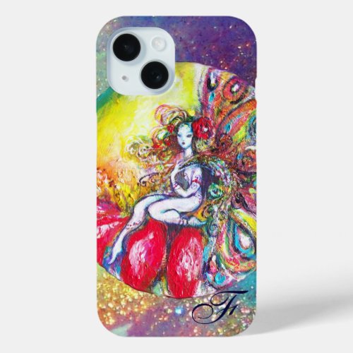 FAIRY TITANIA SITTING ON A RED FLOWER Fantasy Blue iPhone 15 Case
