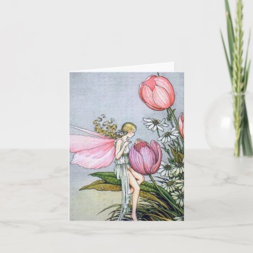Fairy Tulips Vintage Illustration Folded Note Card