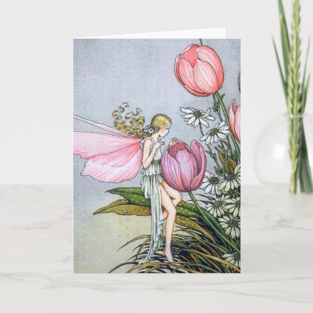 Fairy Tulips Vintage Illustration Greeting Card (Front)