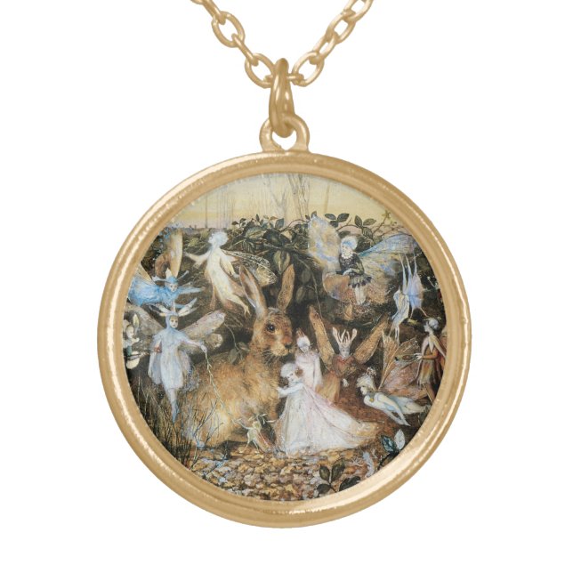 Fairy Twilight by John Anster Fitzgerald Gold Plated Necklace (Front)