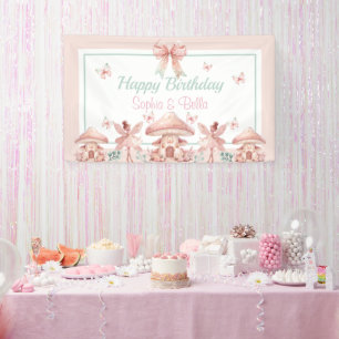 Fairy Twins Mushroom House Birthday Banner