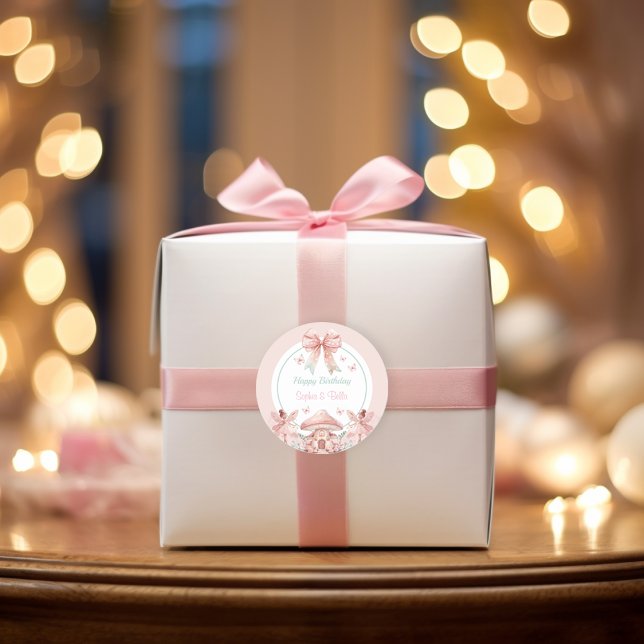 Fairy Twins Mushroom House Birthday Classic Round Sticker (Creator Uploaded)