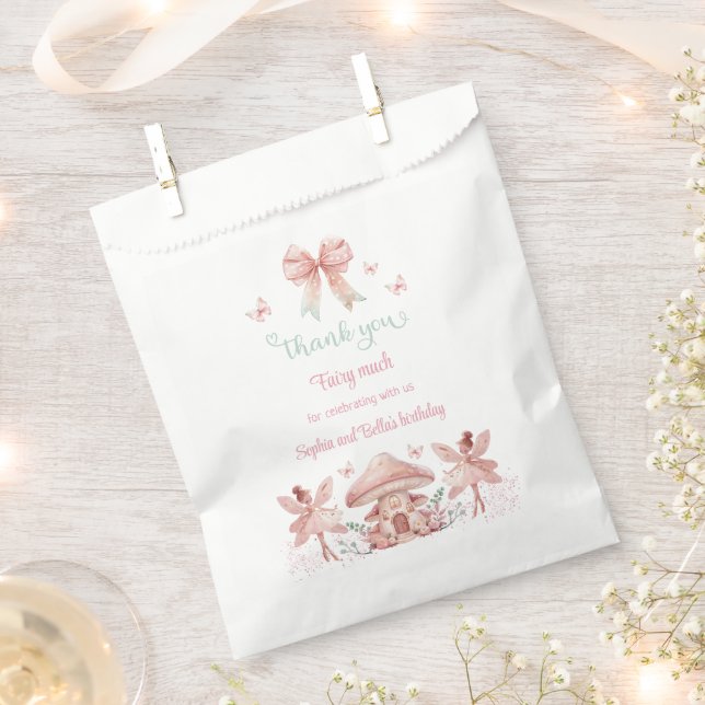 Fairy Twins Mushroom House Birthday Favor Bag (Clipped)
