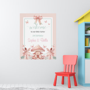 Fairy Twins Mushroom House Birthday Poster