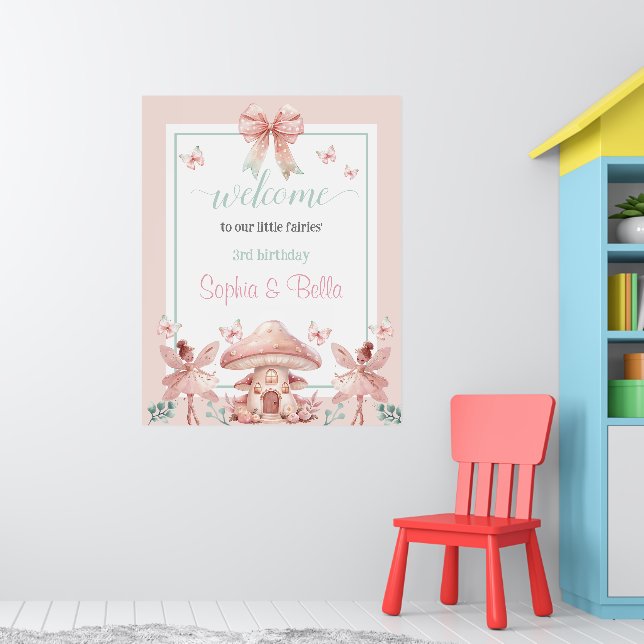 Fairy Twins Mushroom House Birthday Poster (Nursery 1)