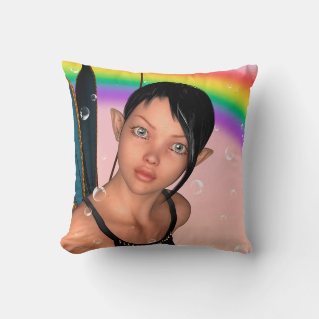 Fairy under Rainbow Throw Pillow (Front)