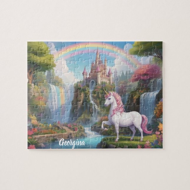 Fairy Unicorn and Castle Personalized Jigsaw Puzzle (Horizontal)