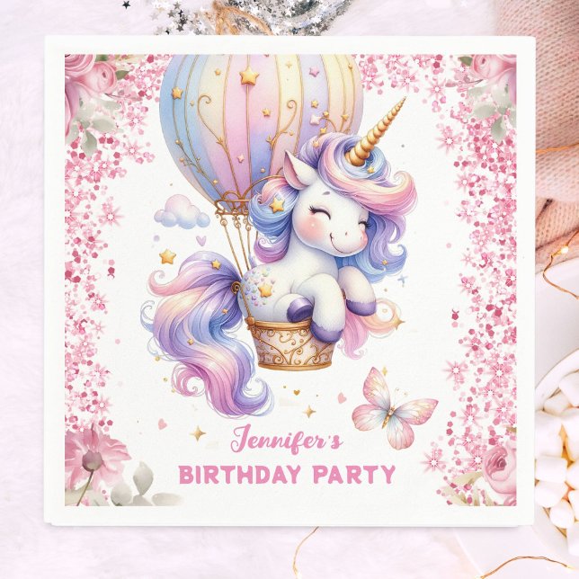 Fairy Unicorn Birthday Girl Pink Cute Paper Napkins (Creator Uploaded)