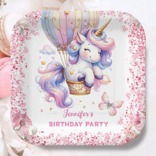 Fairy Unicorn Birthday Girl Pink Cute Paper Plates
