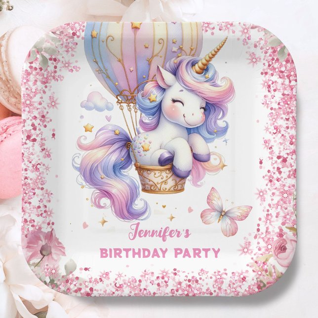 Fairy Unicorn Birthday Girl Pink Cute Paper Plates (Creator Uploaded)
