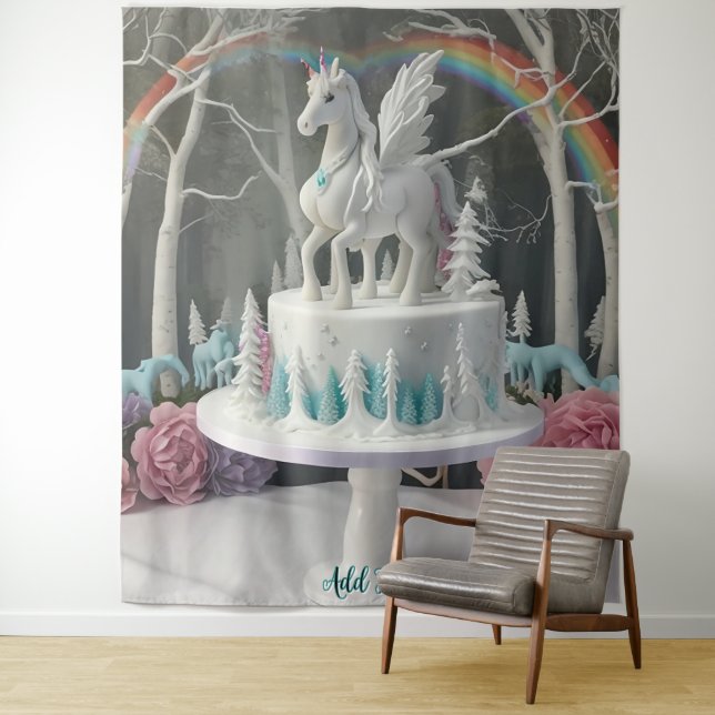 Fairy Unicorn Cake Wall Art Backdrop Banner (In Situ)