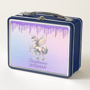 Fairy Unicorn Dripping Purple Glitter Metal Lunch Box