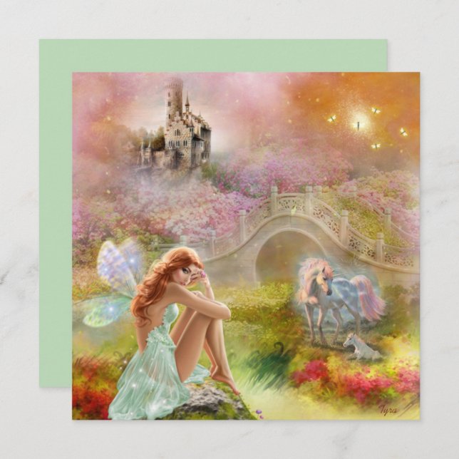 Fairy & Unicorn Fairytale Castle Card (Front/Back)