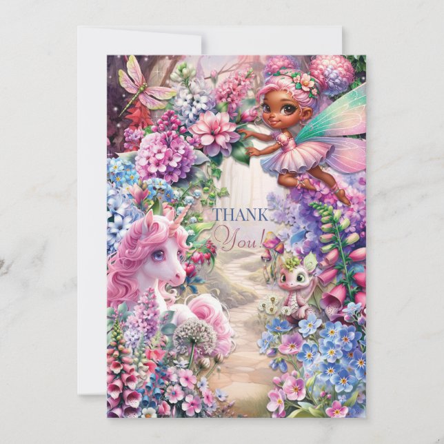 Fairy Unicorn Thank You Note Card (Front)