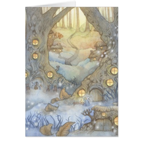 Fairy Village - Fantasy Watercolor Art Card