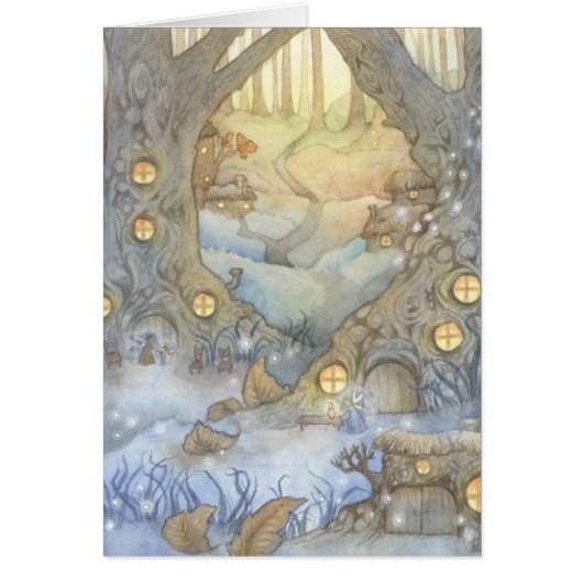 Fairy Village - Fantasy Watercolor Art Card (Front)