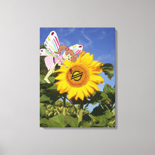Fairy visiting Sunflower giving ISO20022 blessings Canvas Print