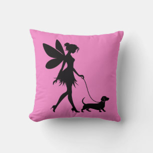 Fairy Walking Dachshund Throw Pillow