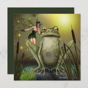 Fairy Wants To Kiss A Frog Fantasy Blank Flat Card