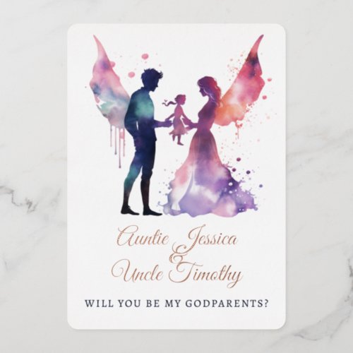 Fairy  Watercolor Photo Girl Godparents Proposal Foil Invitation