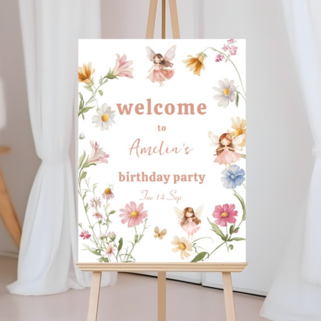 Fairy Watercolor Widflower Girls Birthday Welcome Foam Board (Creator Uploaded)