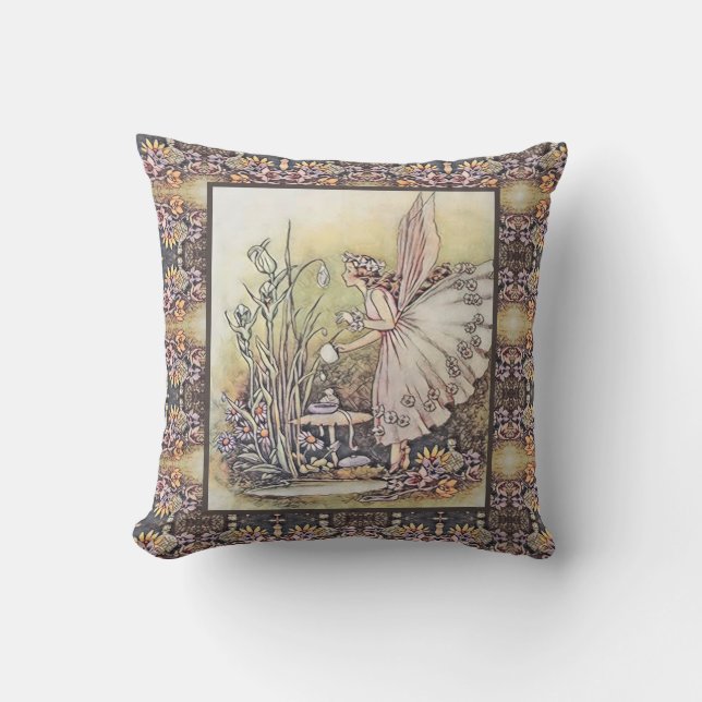 Fairy Watering Flowers  Throw Pillow (Front)