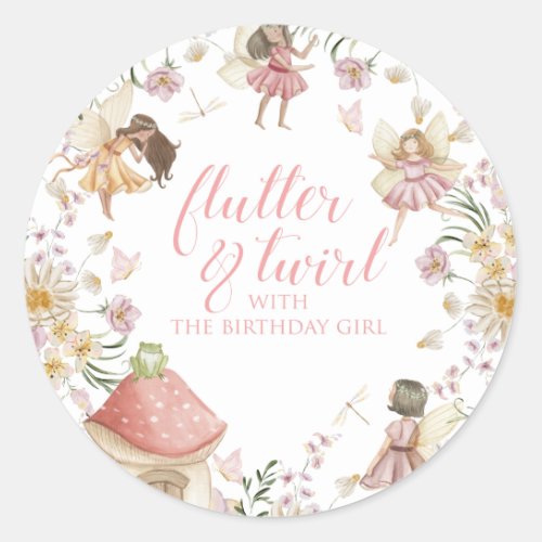 Fairy wildflower birthday classic round sticker