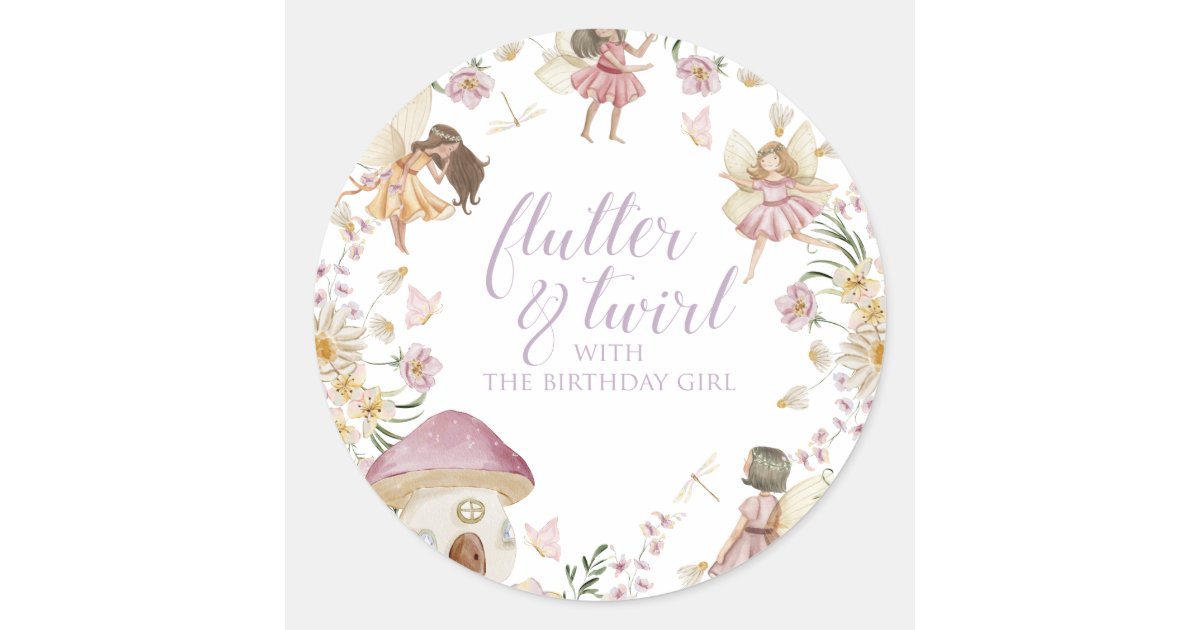 Fairy wildflower birthday classic round sticker | Zazzle
