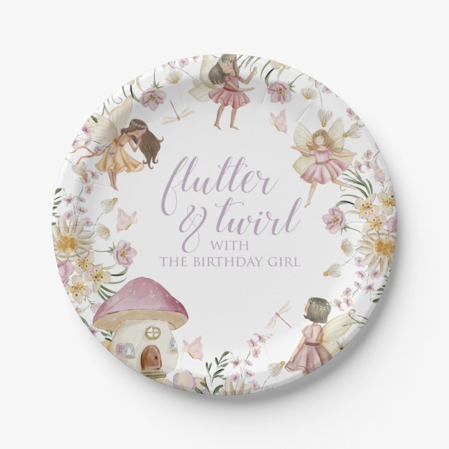 Fairy wildflower birthday paper plates (Front)