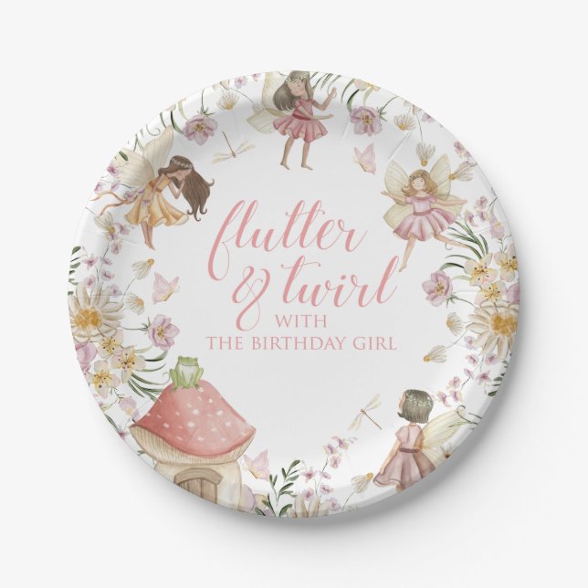 Fairy wildflower birthday paper plates (Front)