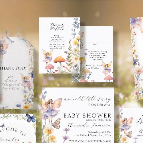 Fairy Wildflower Floral Baby Girl Diaper Raffle Enclosure Card