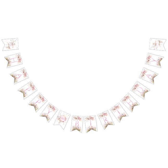 Fairy Wildflower Pink Birthday Invitation  Bunting Flags (All)
