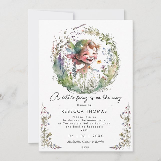 fairy wildflowers boho baby shower invitation (Front)