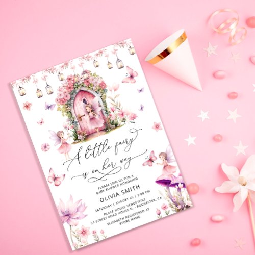 Fairy Wildflowers Pink Baby Shower Invitation