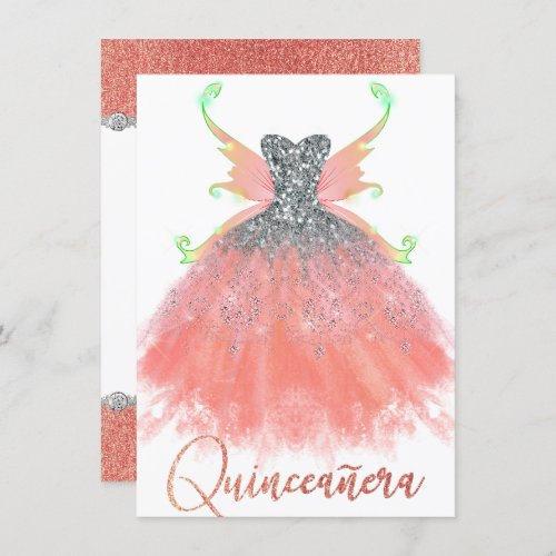Fairy Wing Gown  Coral Mint Sparkle Luxury Glam Invitation