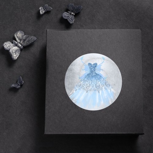Fairy Wing Gown  Ice Blue Iridescent Frost Sheen Classic Round Sticker