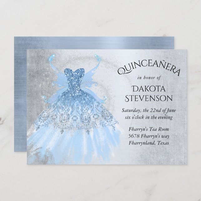 Fairy Wing Gown | Ice Blue Iridescent Frost Sheen Invitation (Front/Back)