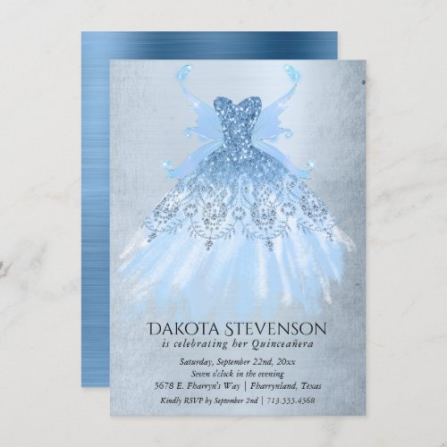 Fairy Wing Gown  Ice Blue Iridescent Frost Sheen Invitation