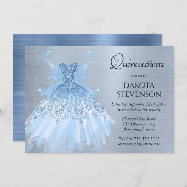 Fairy Wing Gown | Ice Blue Iridescent Frost Sheen Invitation (Front/Back)