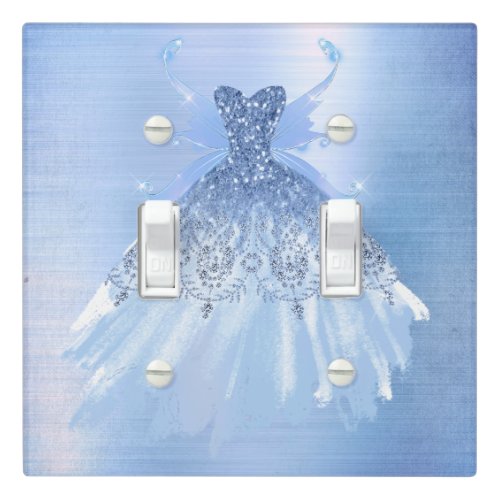 Fairy Wing Gown  Ice Blue Iridescent Frost Sheen Light Switch Cover