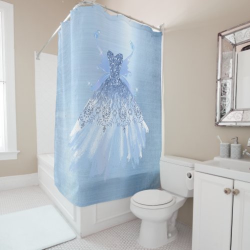 Fairy Wing Gown  Ice Blue Iridescent Frost Sheen Shower Curtain