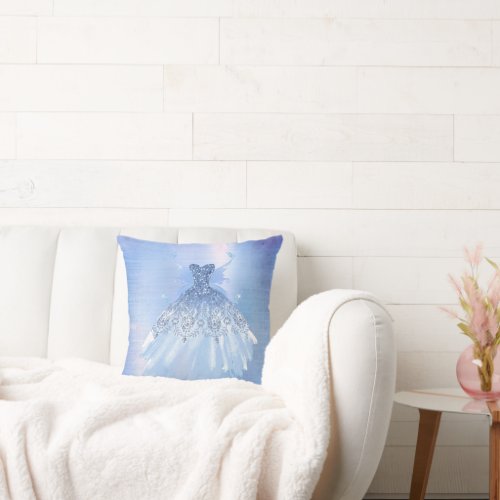 Fairy Wing Gown  Ice Blue Iridescent Frost Sheen Throw Pillow